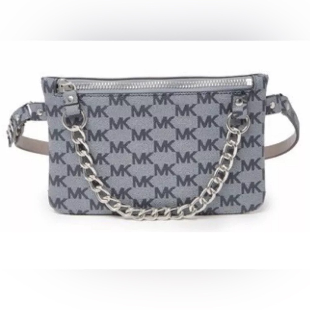 Michael Kors Women’s Grey MK Logo With Silver Hardware Waist Pack Fanny Pack XL